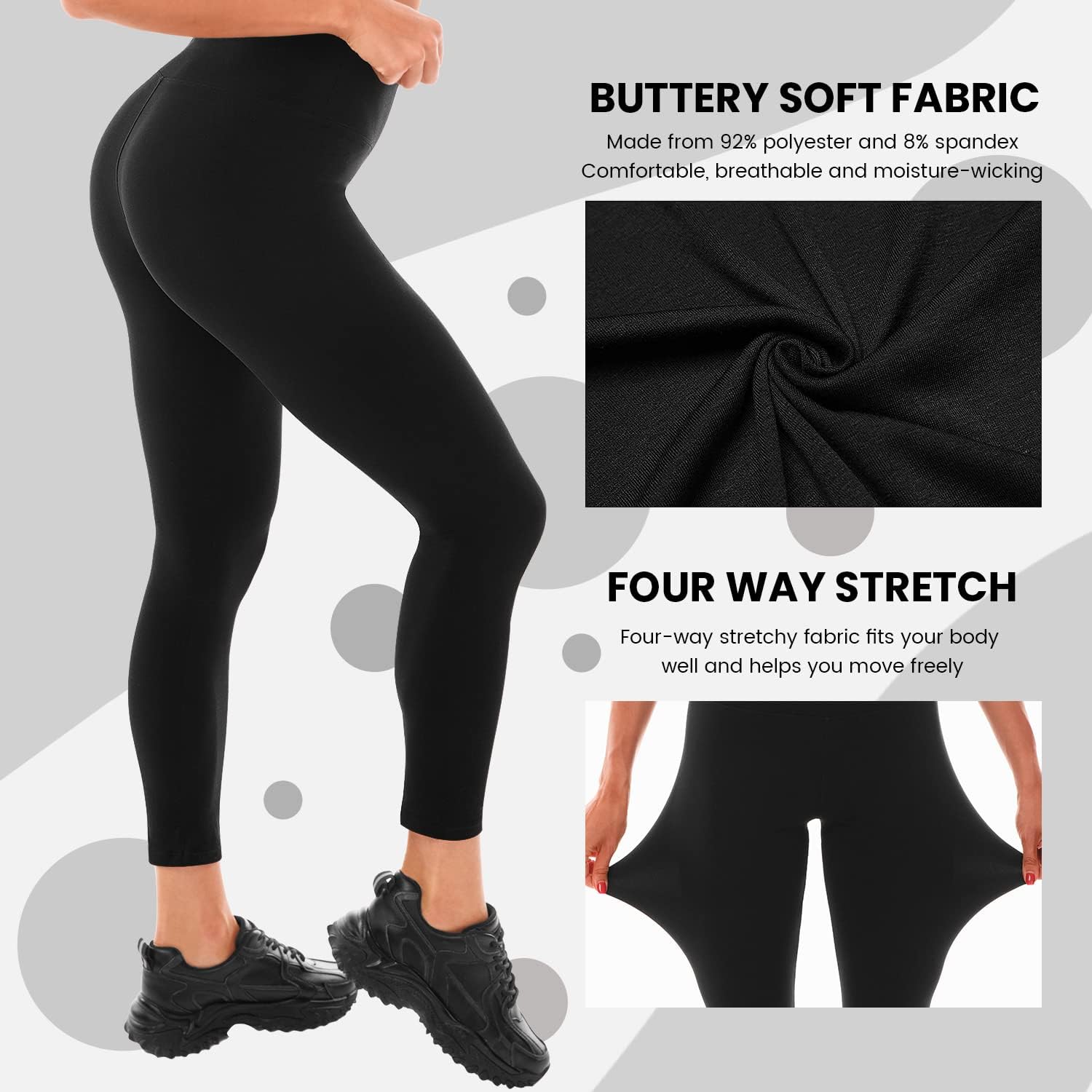 Women's High Waist Leggings, Opaque Black for Spor... - Afbeelding 4
