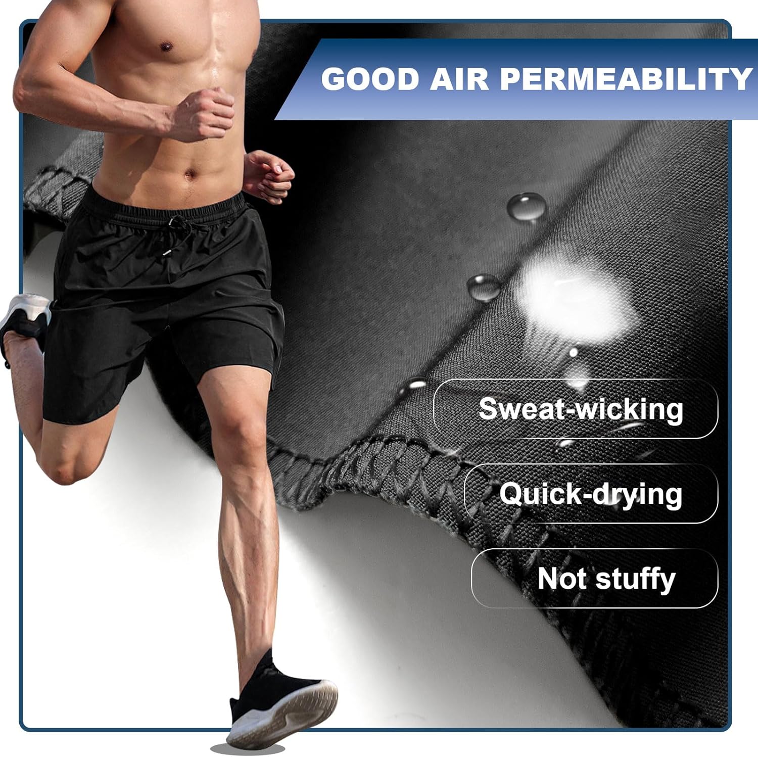 Aomig Men's Shorts, Black Short Sports Trousers, M... - Afbeelding 6