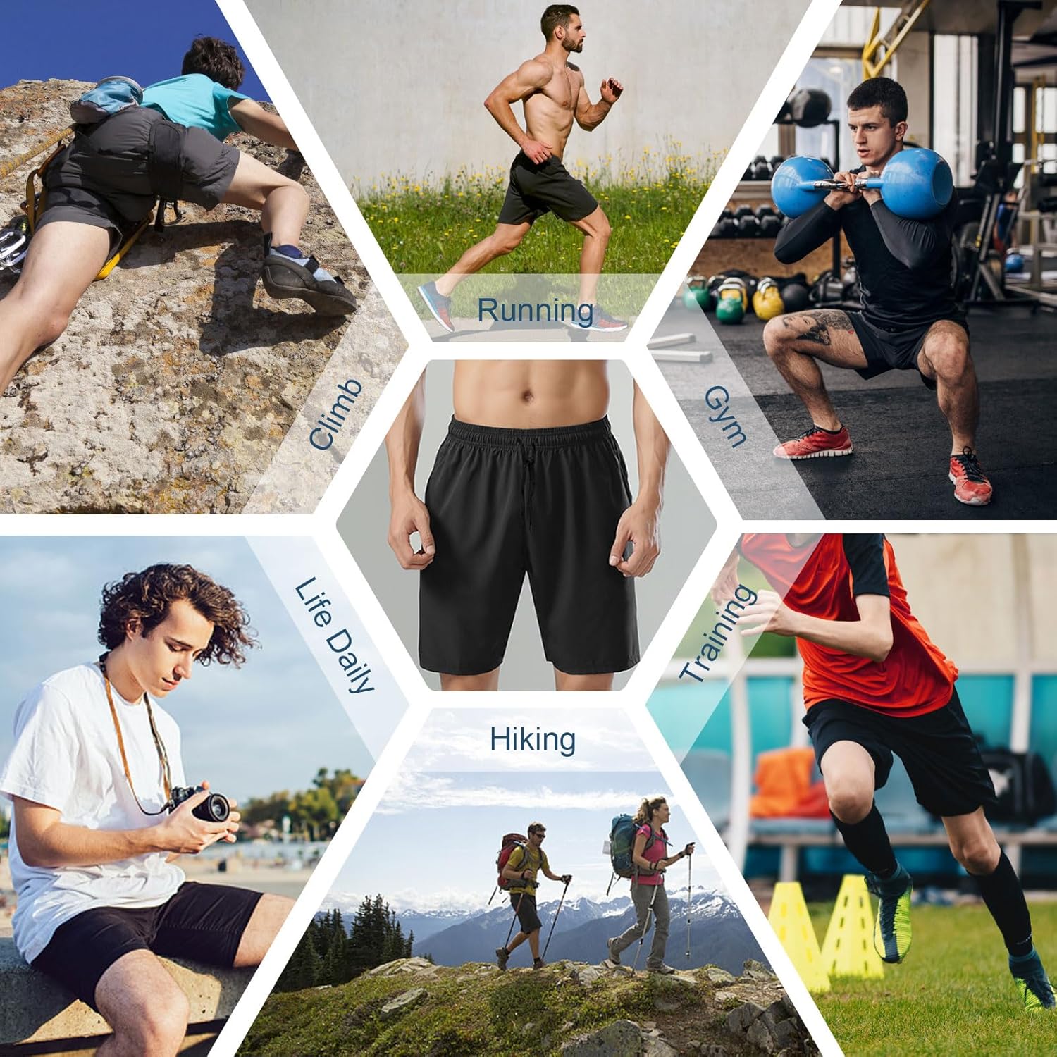 Aomig Men's Shorts, Black Short Sports Trousers, M... - Afbeelding 7