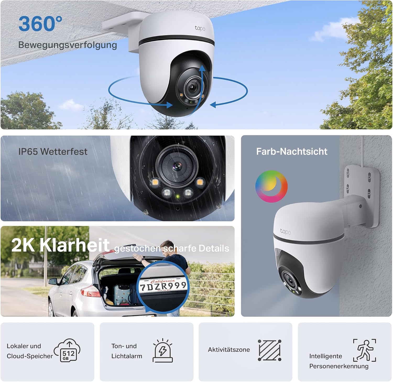 Tapo C51A 2K WLAN Outdoor Surveillance Camera, 360... - Afbeelding 3