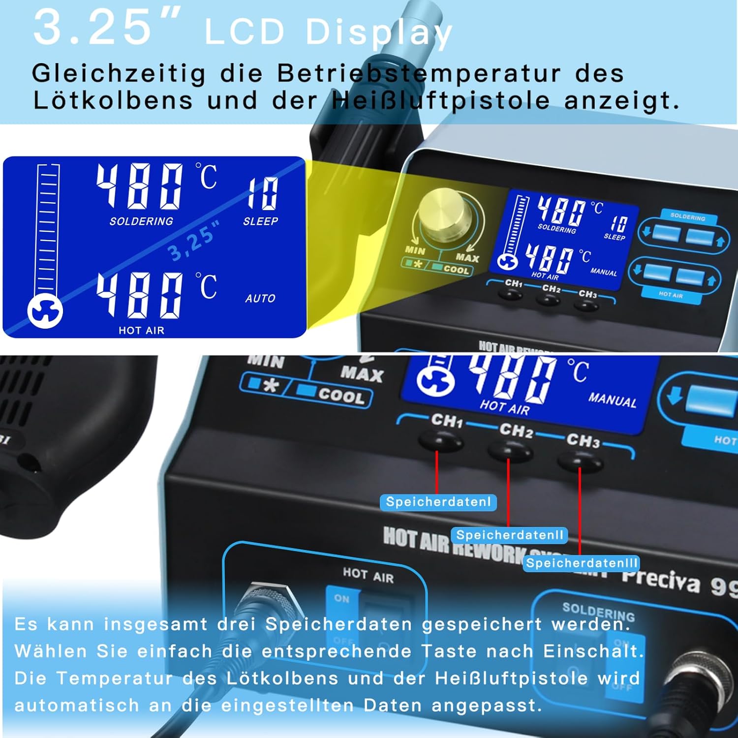 Soldering Station, Preciva Hot Air Soldering Stati... - Afbeelding 4