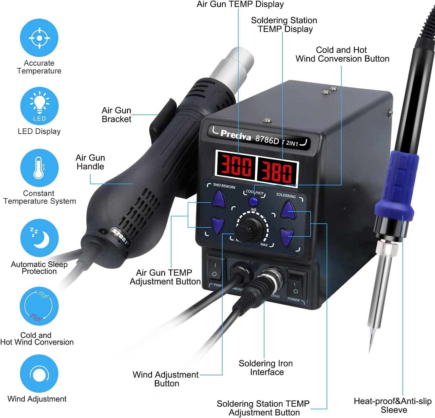 Preciva 8786D Hot Air Soldering Station with LED D... - Afbeelding 3