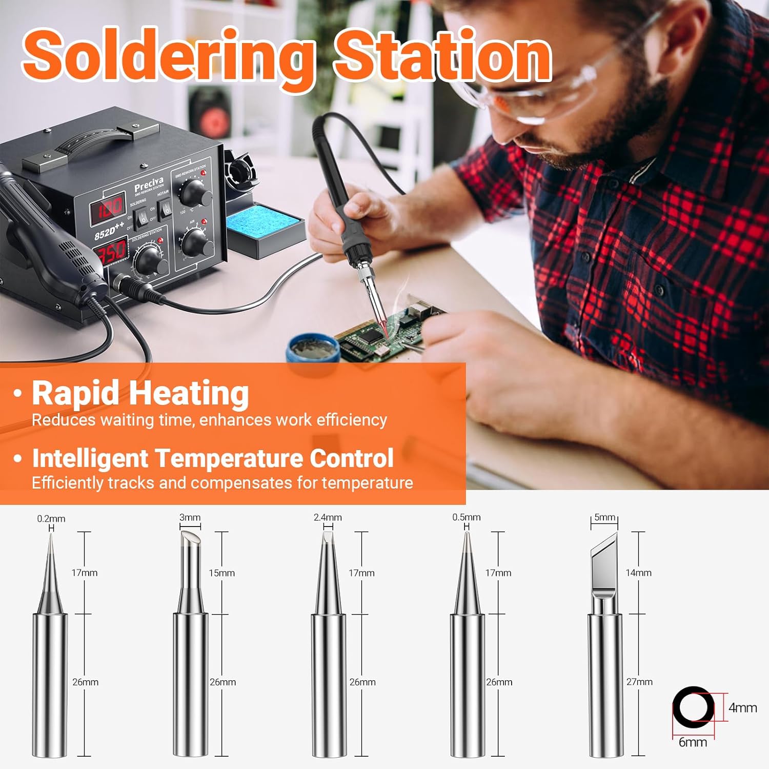 Hot Air Soldering Station, Preciva 852D++ Digital ... - Afbeelding 4