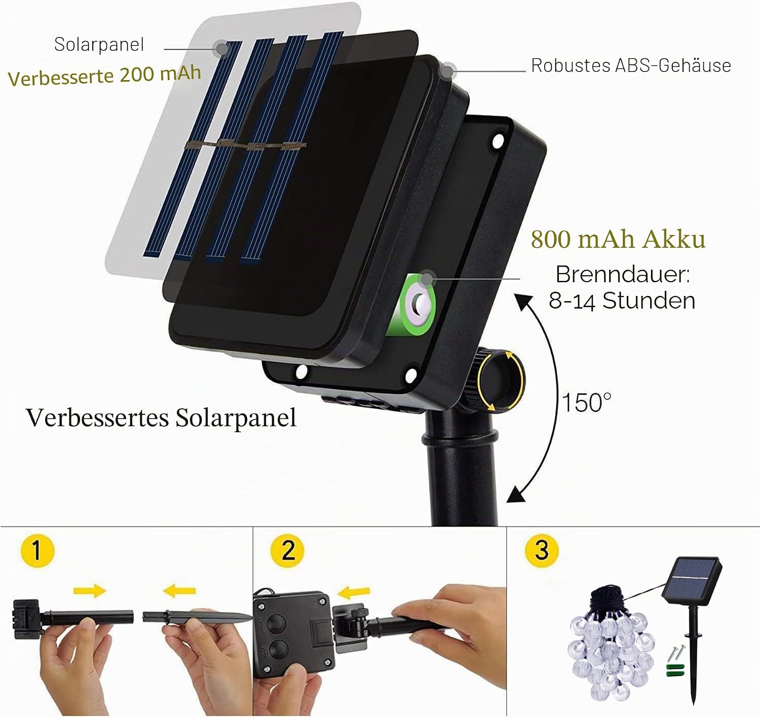 Solar Outdoor Fairy Lights, Weatherproof, 50 LED F... - Afbeelding 8