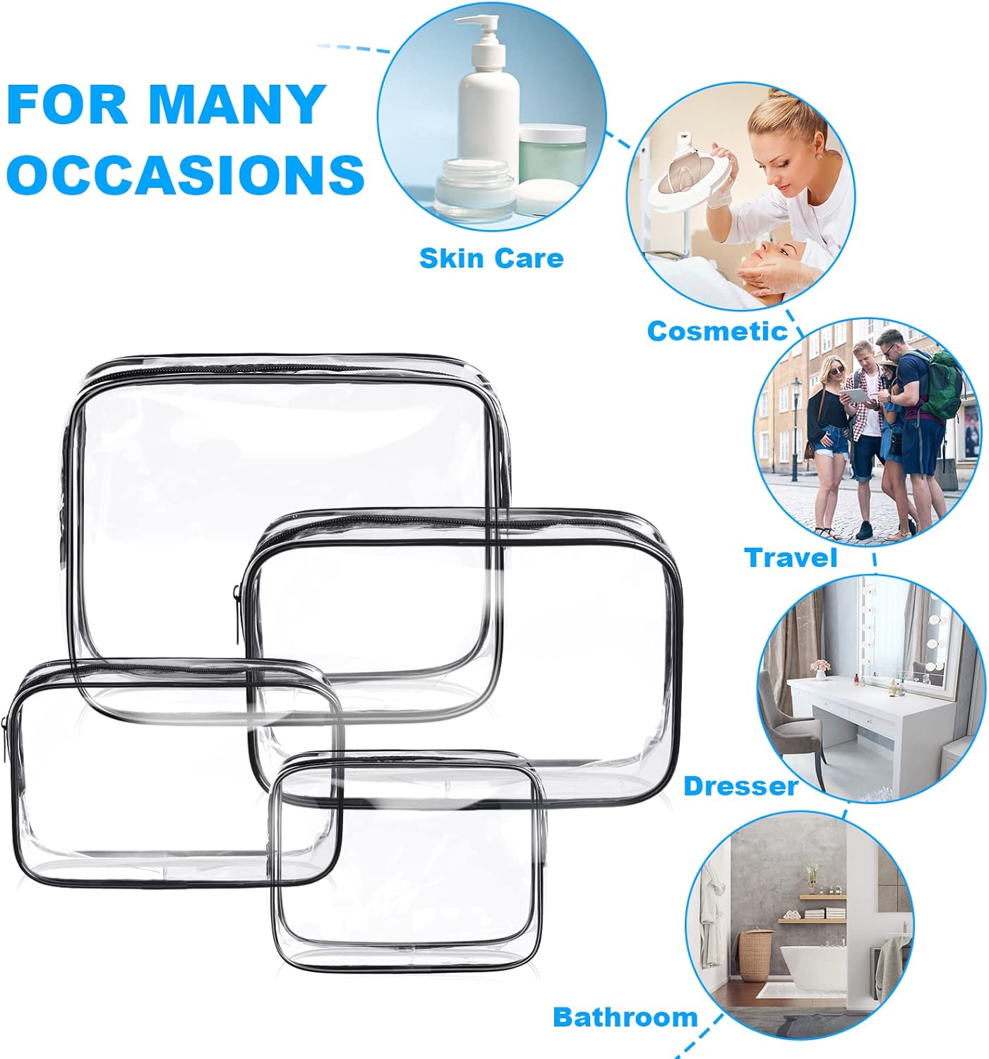 Aucuu Toiletry Bag Transparent 4 Pieces Cosmetic B... - Afbeelding 6