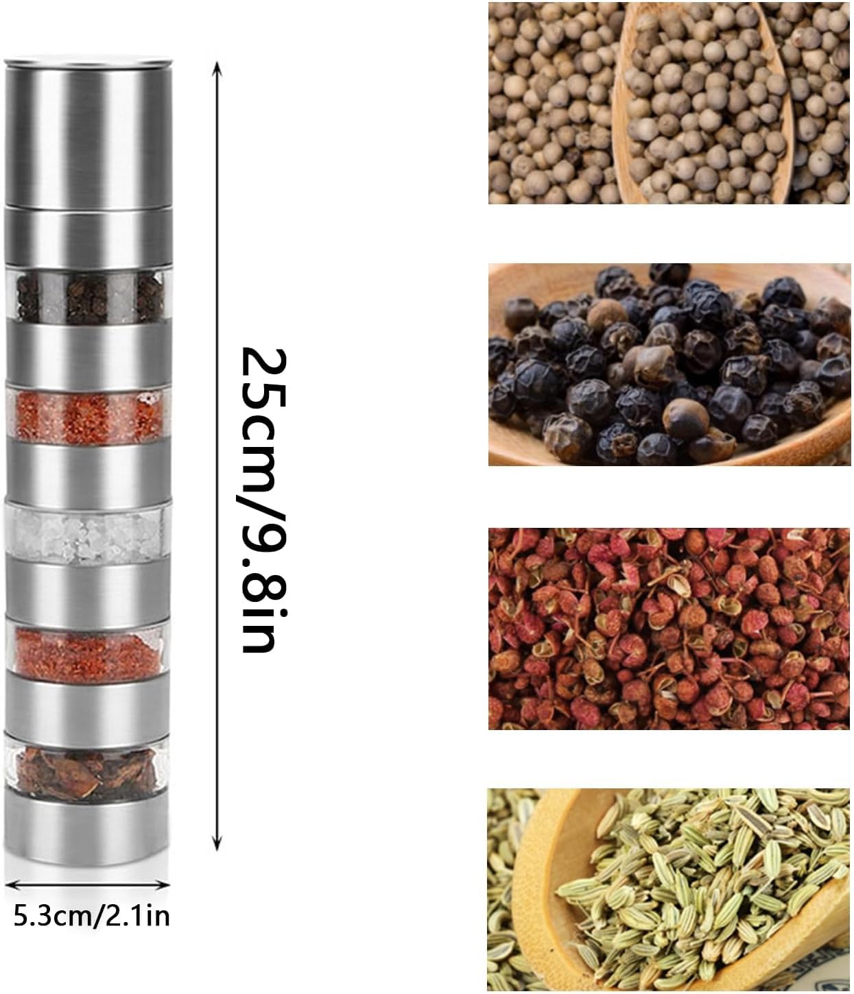 5 in 1 Spice Shaker, Mini Spice Jars Set with Lid,... - Afbeelding 3