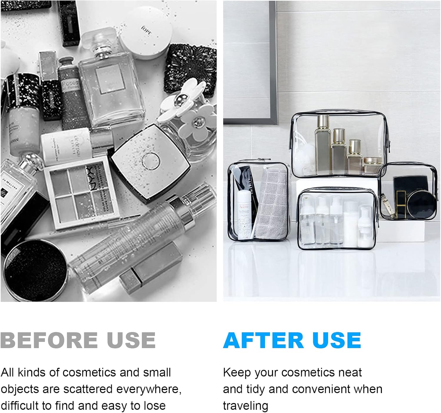Aucuu Toiletry Bag Transparent 4 Pieces Cosmetic B... - Afbeelding 8