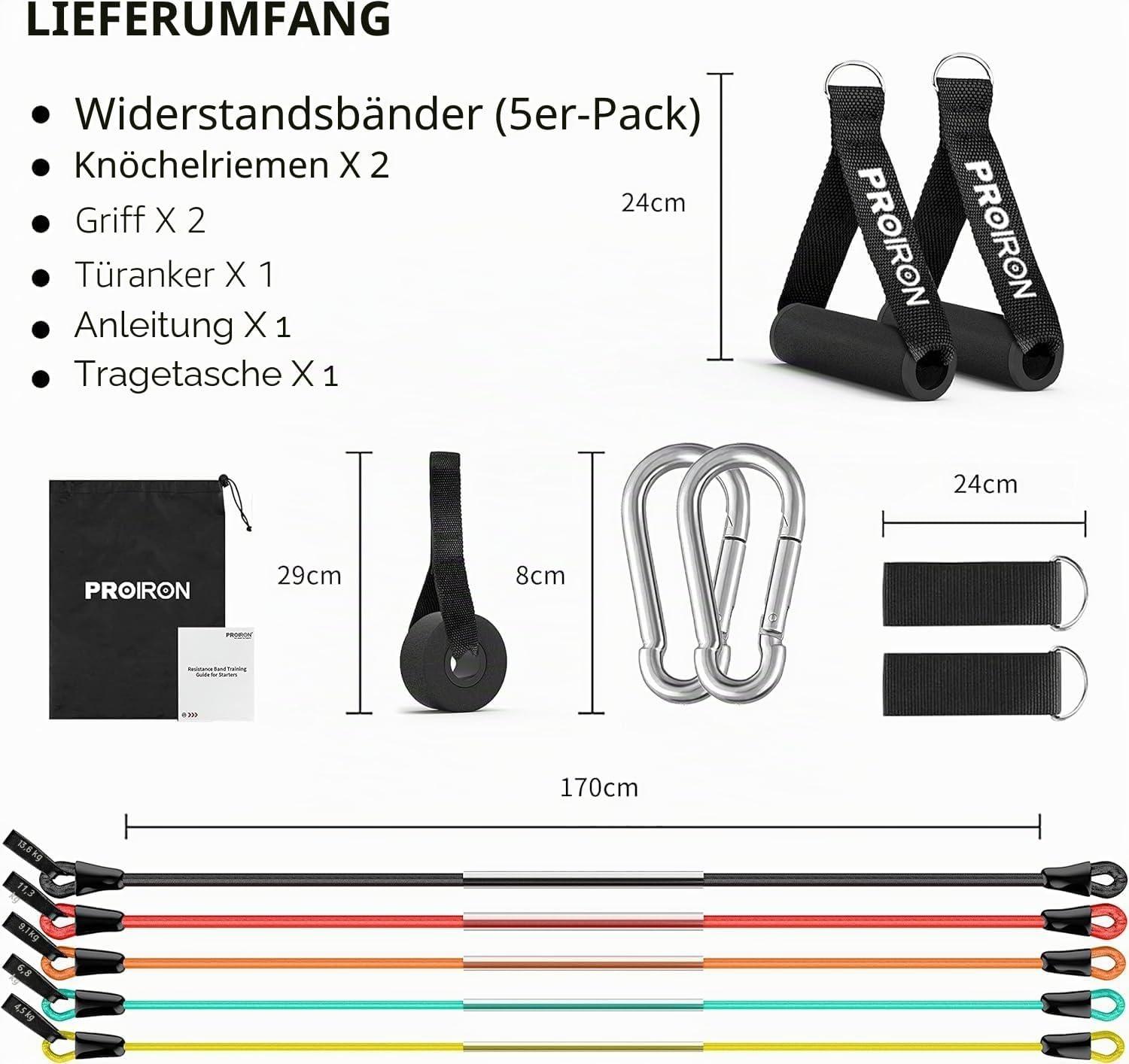 Proiron Resistance Bands Set with Expander Tubes, ... - Afbeelding 4