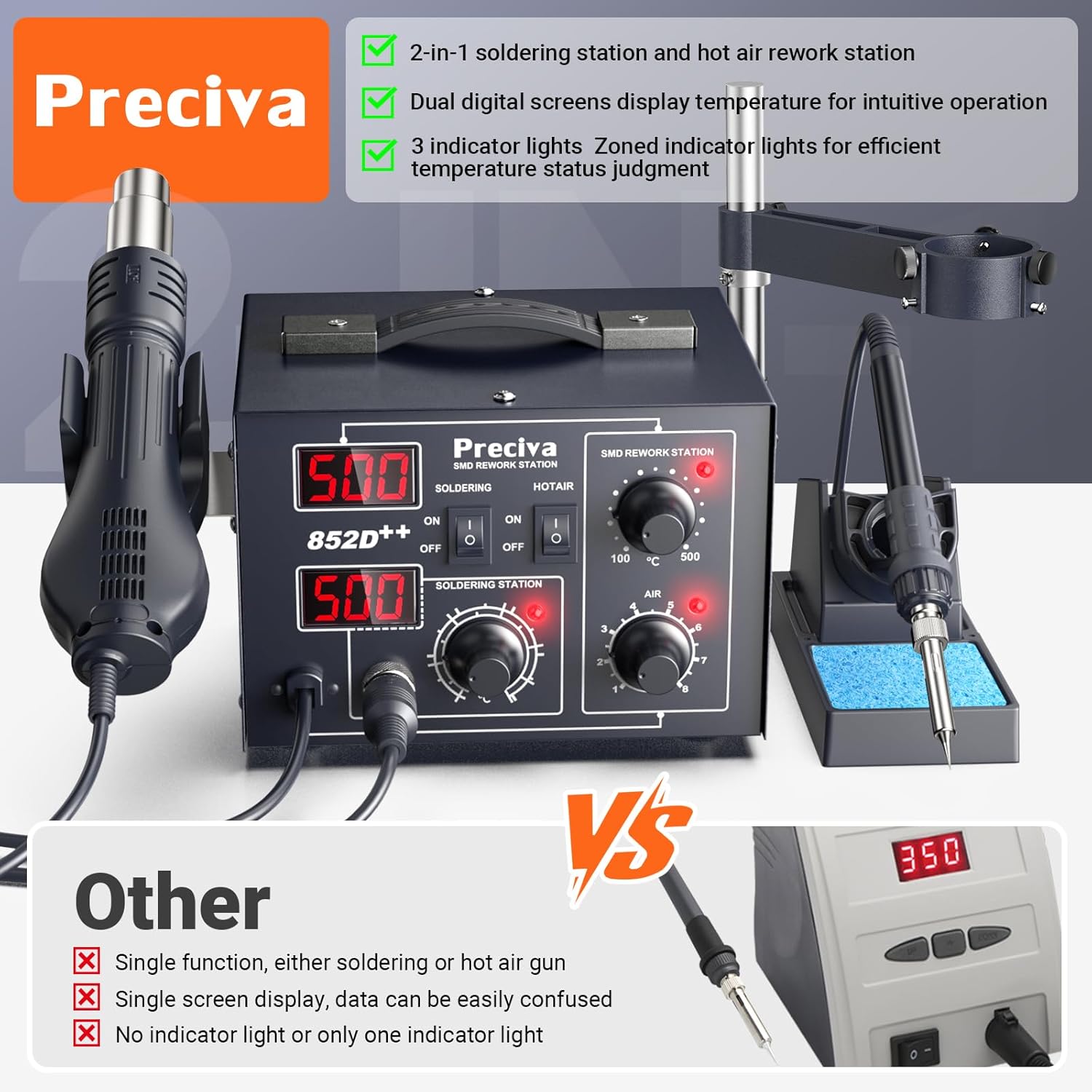 Hot Air Soldering Station, Preciva 852D++ Digital ... - Afbeelding 8