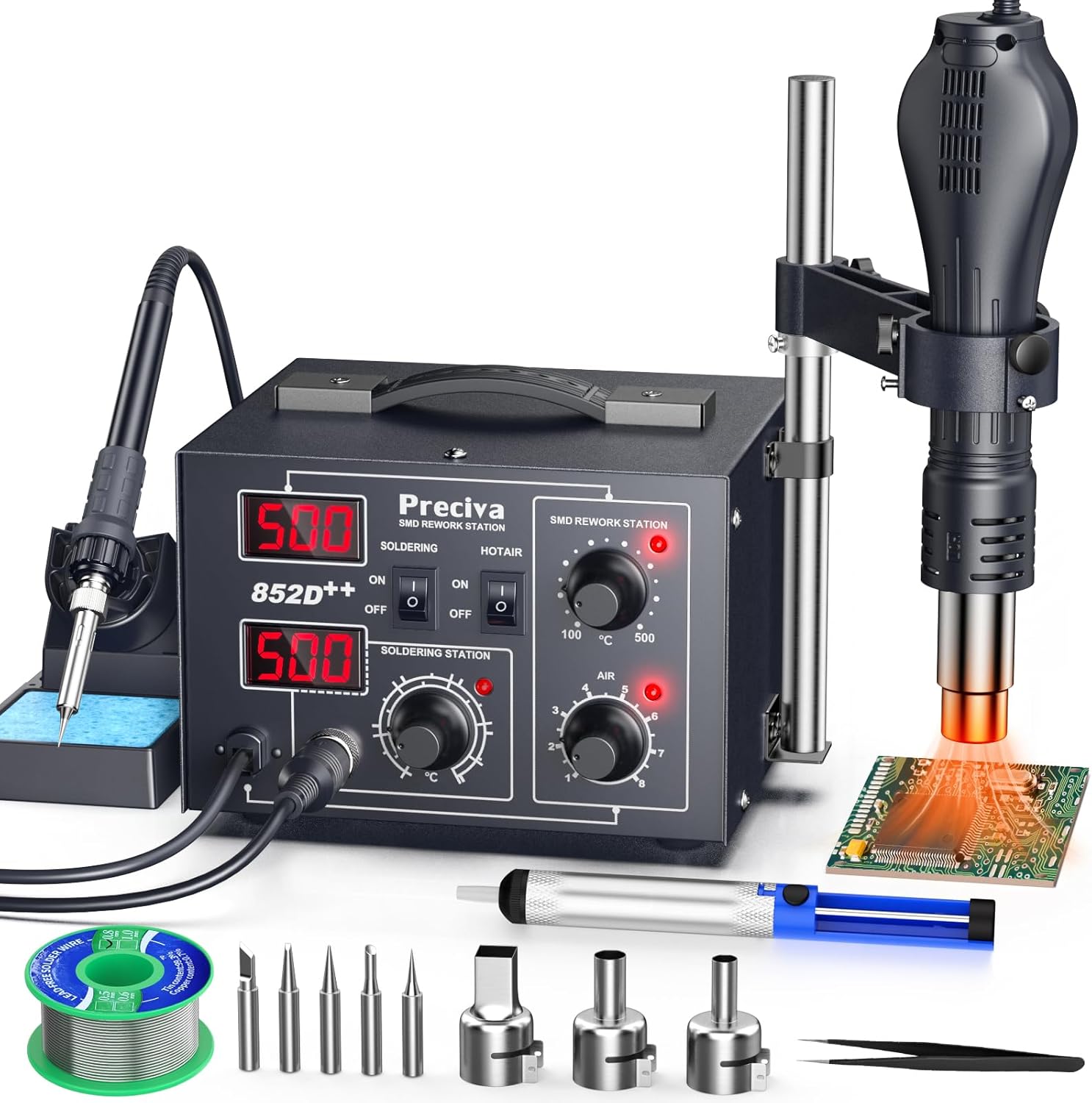 Hot Air Soldering Station, Preciva 852D++ Digital ... - Afbeelding 2
