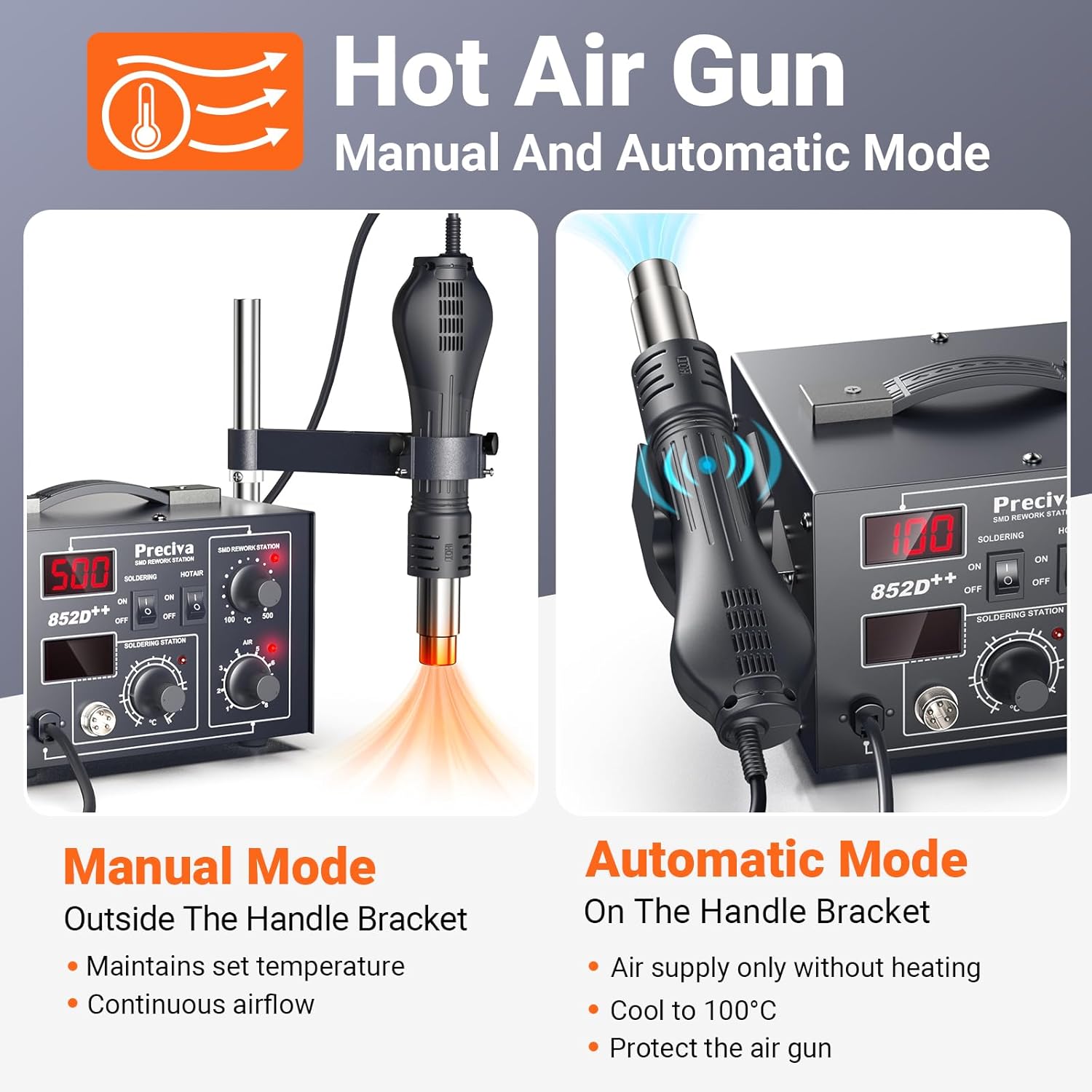 Hot Air Soldering Station, Preciva 852D++ Digital ... - Afbeelding 7