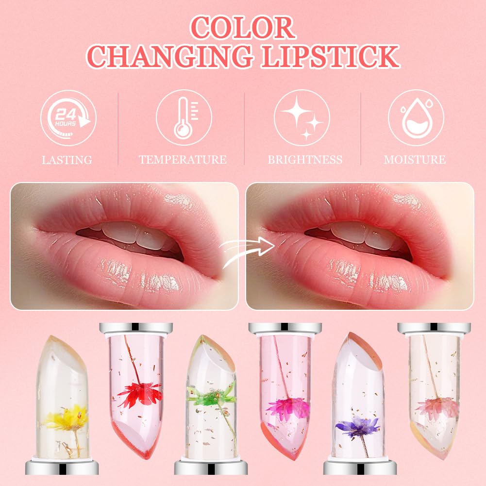 LOPHE Flower Jelly Lipstick Set, 6 Pieces Magic Te... - Afbeelding 7