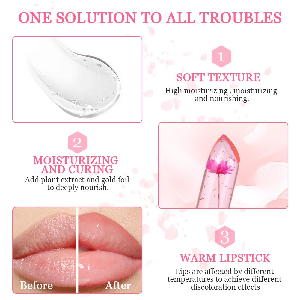 LOPHE Flower Jelly Lipstick Set, 6 Pieces Magic Te... - Afbeelding 6