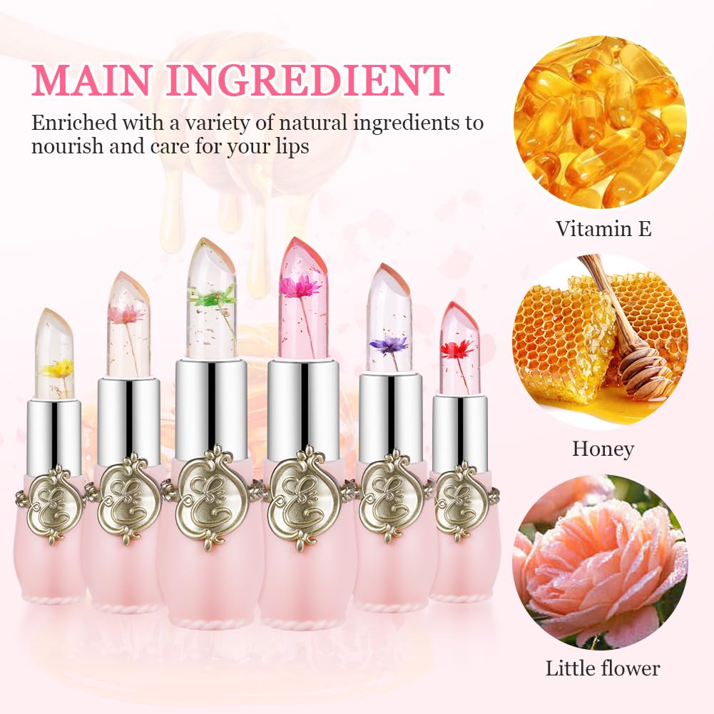 LOPHE Flower Jelly Lipstick Set, 6 Pieces Magic Te... - Afbeelding 5