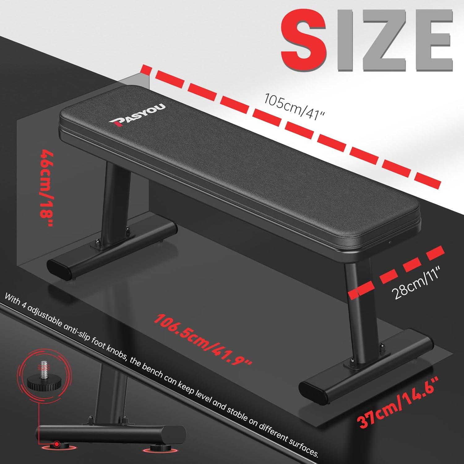 PASYOU PW100 Weight Bench, Flat Bench, Extreme Loa... - Afbeelding 4
