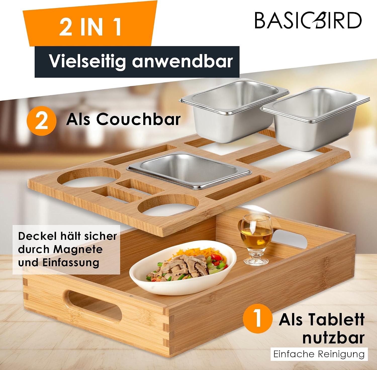 BASICBIRD Couch Bar Snack Box with 3 x Snack Bowls... - Afbeelding 5