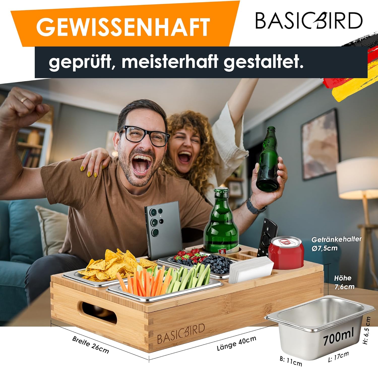BASICBIRD Couch Bar Snack Box with 3 x Snack Bowls... - Afbeelding 7