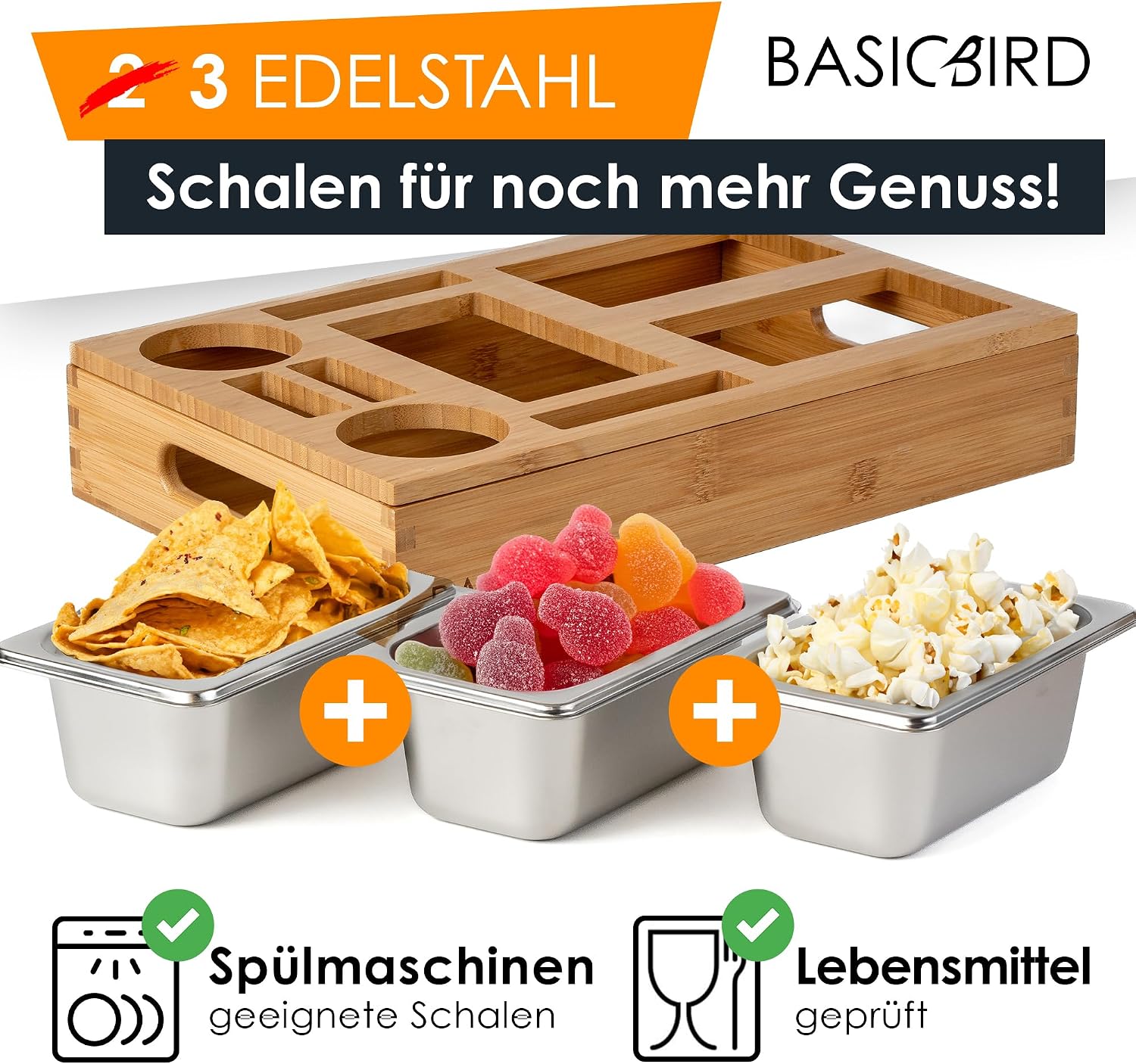 BASICBIRD Couch Bar Snack Box with 3 x Snack Bowls... - Afbeelding 3